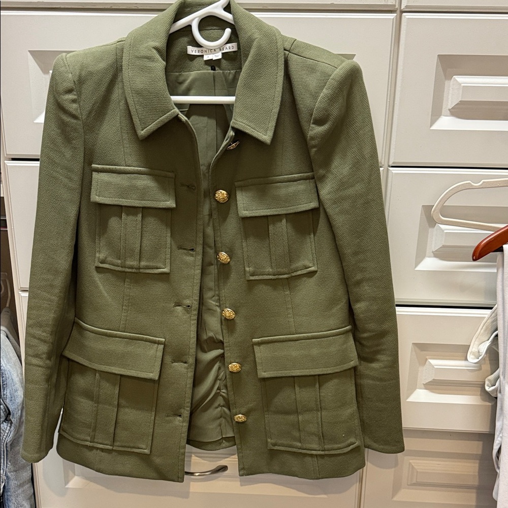 Veronica Beard Olive Utility Jacket with Gold Buttons